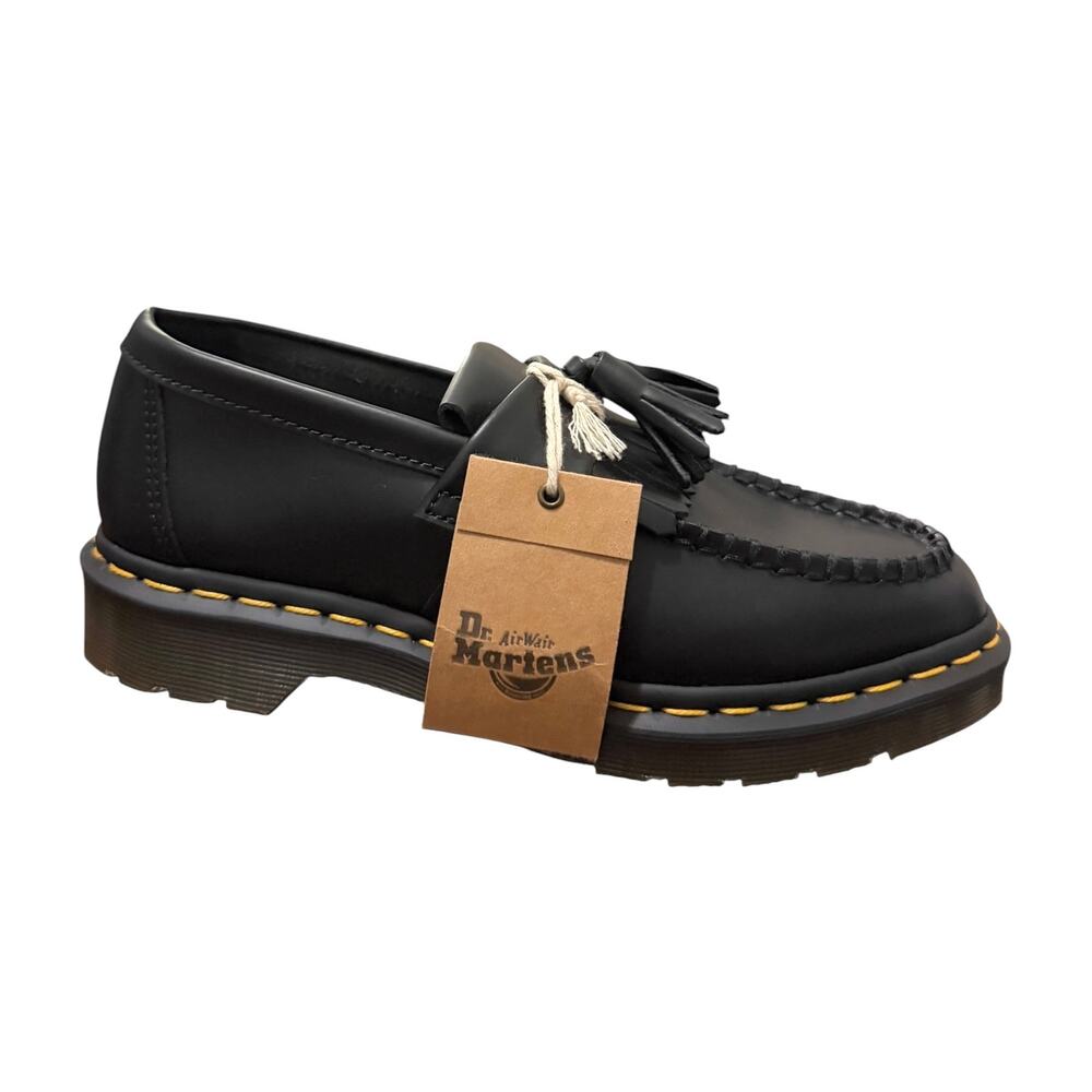 Dr Martens Adrian Yellow Stitch Leather Tassel Loafers Black Smooth Leather W 8